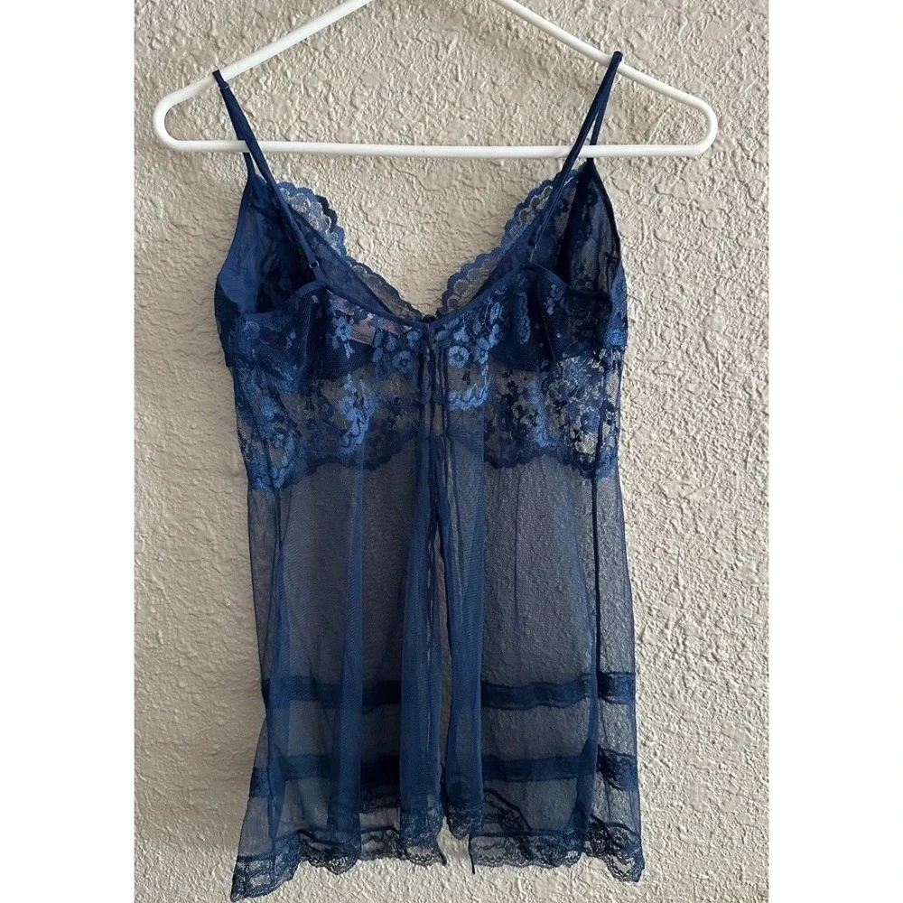 Victoria's Secret Y2K‎ Sheer Lace Babydoll Top Navy Coquette Whimsigoth Fairy S